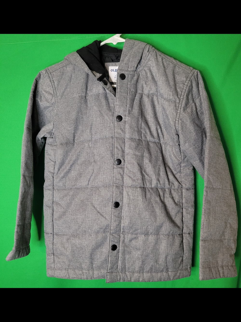 Old Navy Boys Heather Gray Quilted Hooded Puffer Jacket 10/12 Large Go Recycled